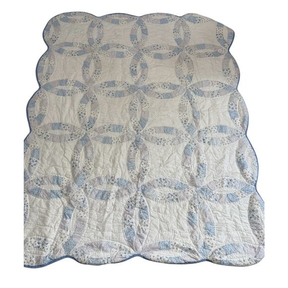 Martha Stewart Everyday Twin Quilt Blue Wedding Ring Patchwork + Sham Cottage - Picture 1 of 7